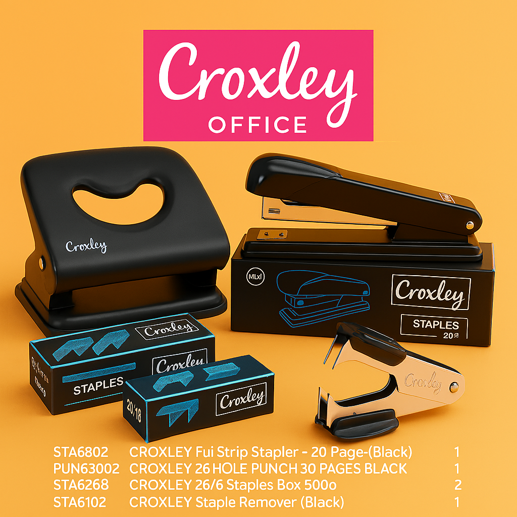 StaplePack Croxley 1 x Punch 1x Stapler 2x Staples Box 1x Staple Remover Croxley StaplePunch (5) Office Set (Black)