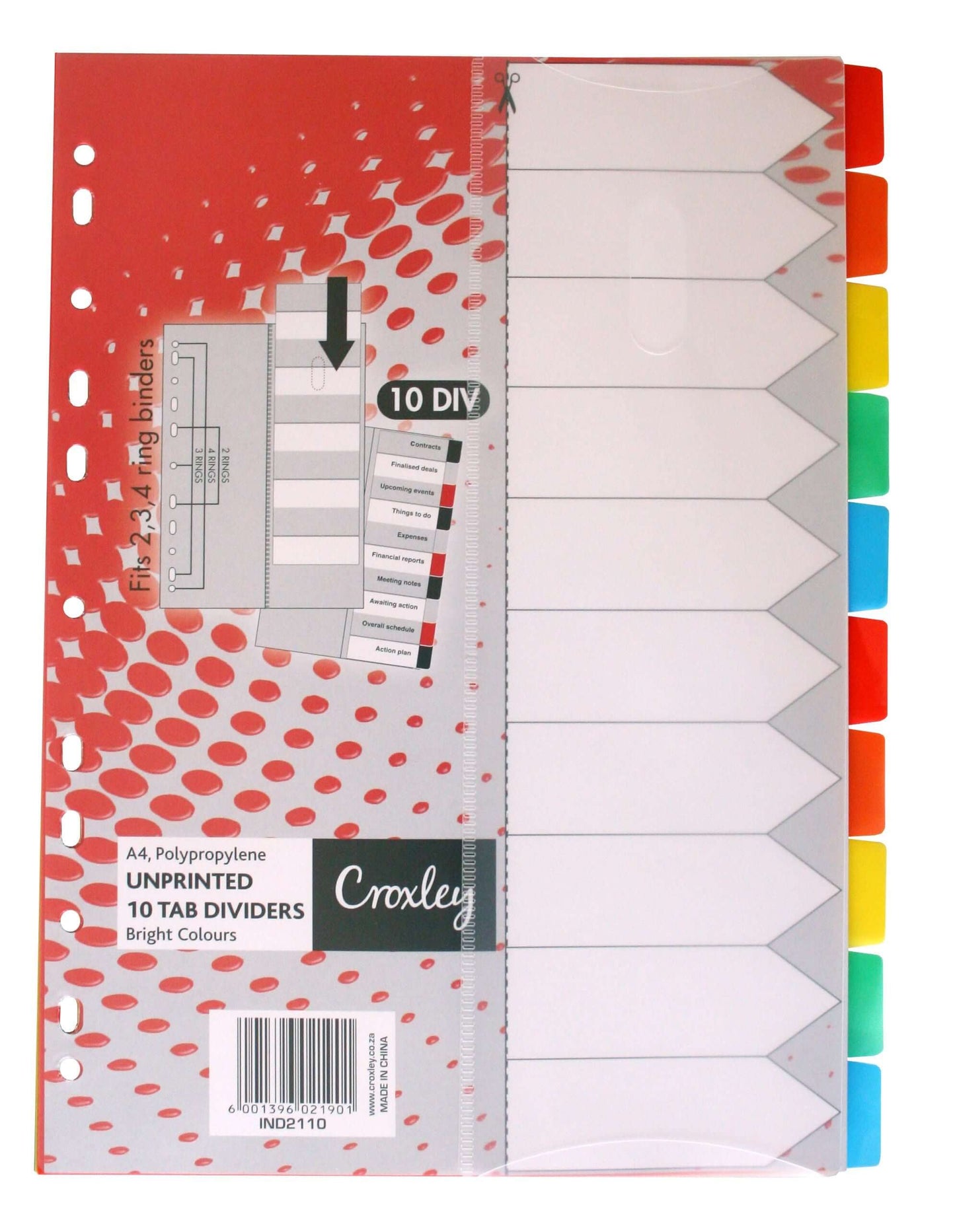 Croxley Indices Polypropylene - Unprinted 10 Divider Set & Index Sleeve (IND2110) - Each
