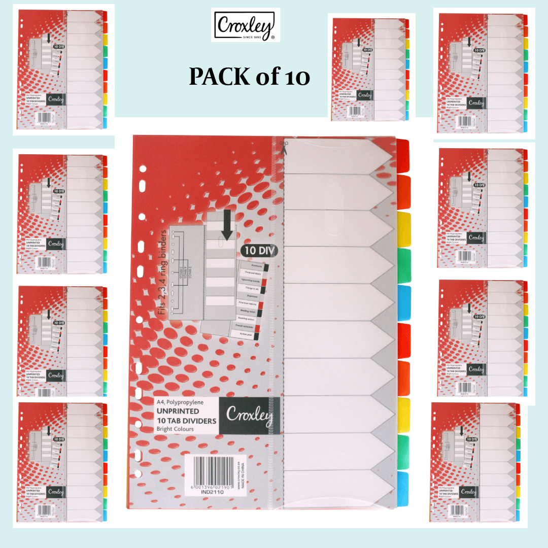 Croxley Indices Polypropylene - Unprinted 10 Divider Set & Index Sleeve (IND2110) - Pack of 10