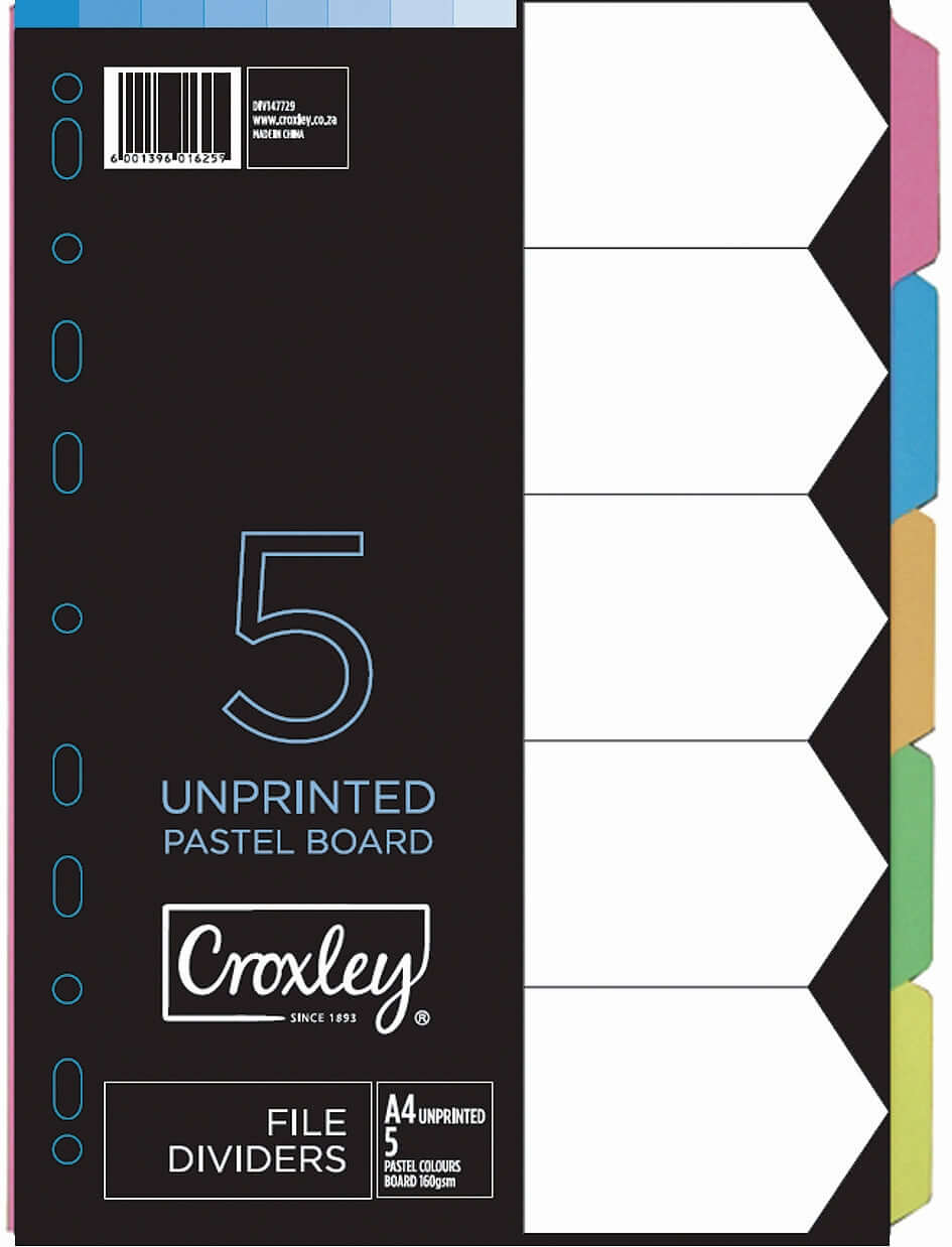 CROXLEY JD1477 160GSM Rainbow Dividers (5 Part Each) Each