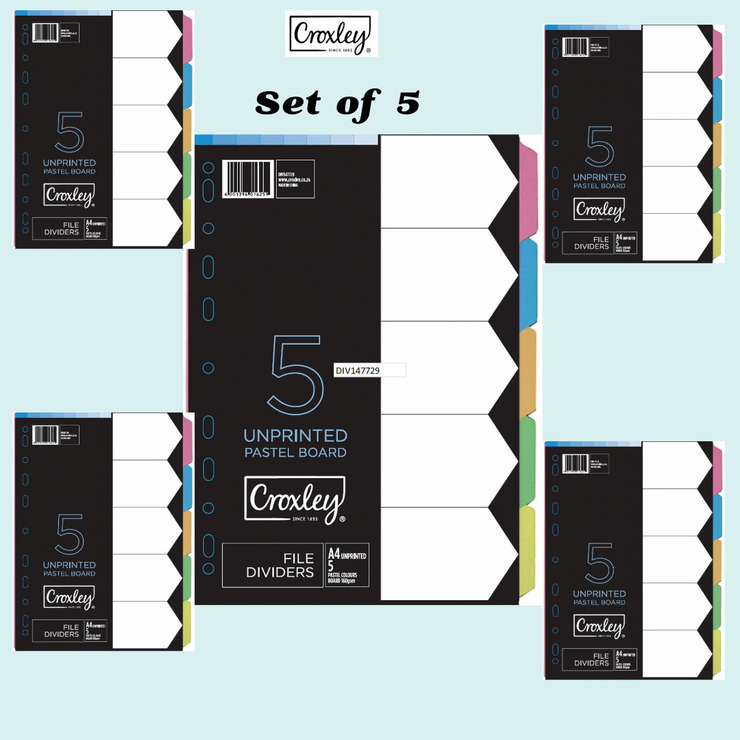 CROXLEY JD1477 160GSM Rainbow Dividers (5 Part Each) Set of 5