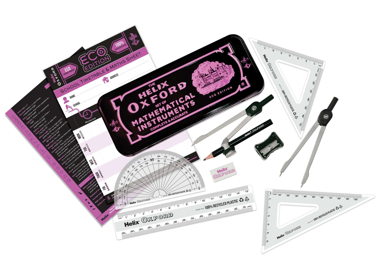 Helix Oxford ECO Math Set 10-Piece - Pink (H170807)