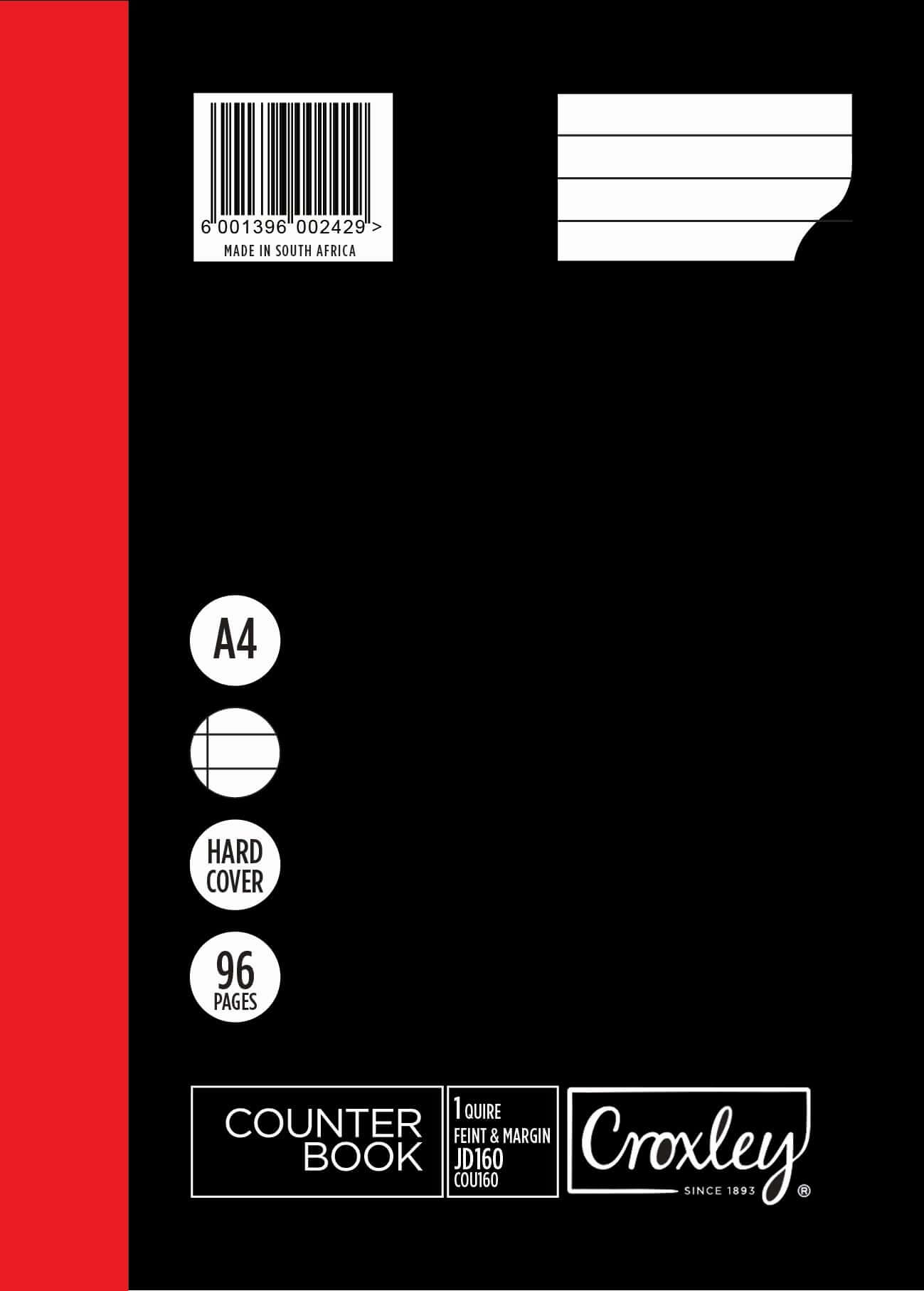 CROXLEY JD160 1-Quire 96 Page Ruled Feint & Margin A4-Each