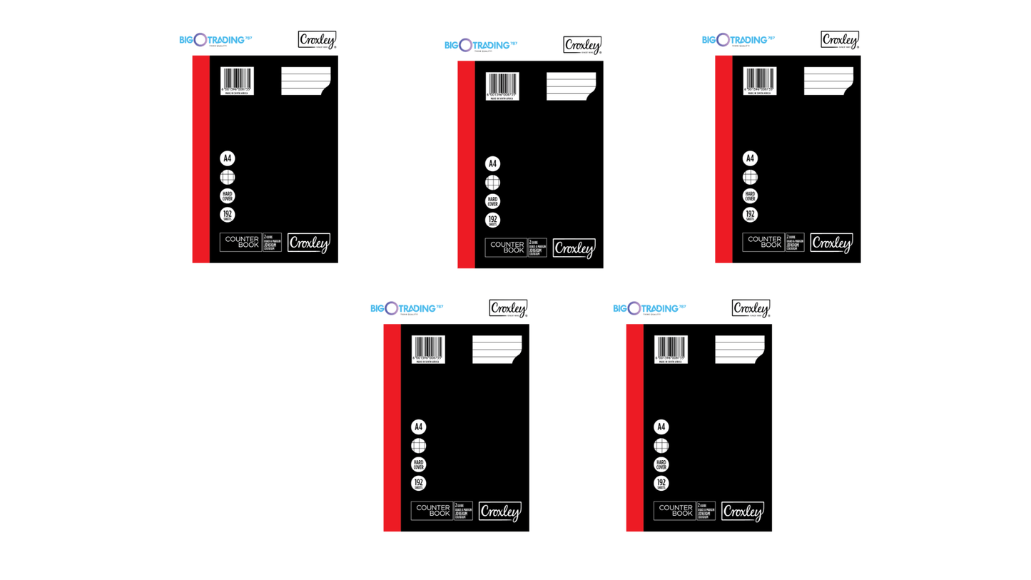 CROXLEY JD161 2-Quire 192 Page Ruled Quad & Margin A4 Set of 5