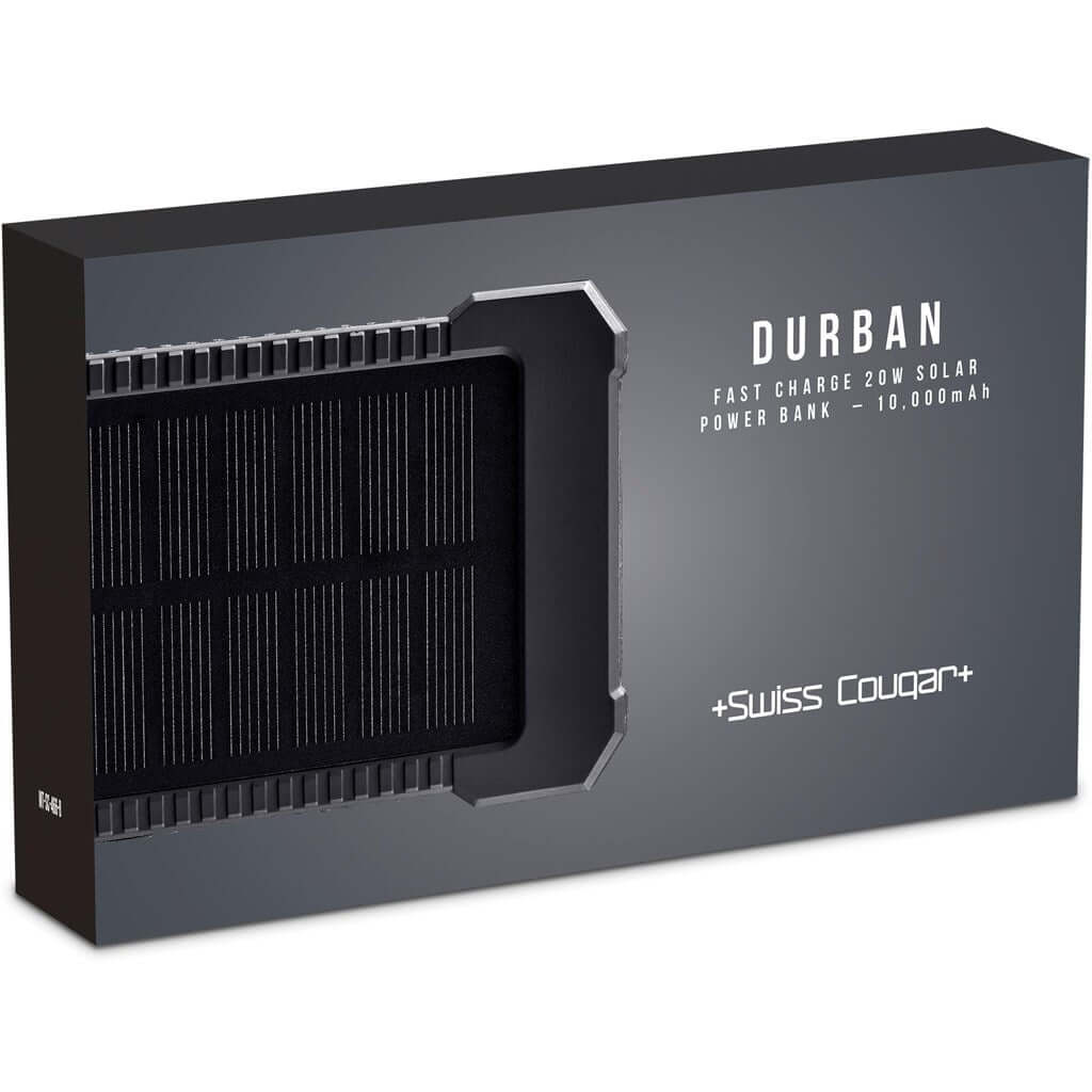 MT-SC-466-B Swiss Cougar Durban Fast Charge 20W Solar Power Bank -10000mAh