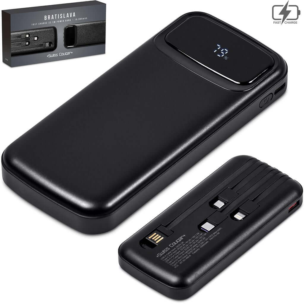 MT-SC-488-B Swiss Cougar Bratislava Fast Charge 22.5W Power Bank - 10,000mAh