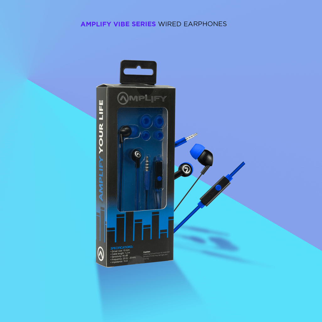 Amplify Vibe series earphones with Mic Black and Blue