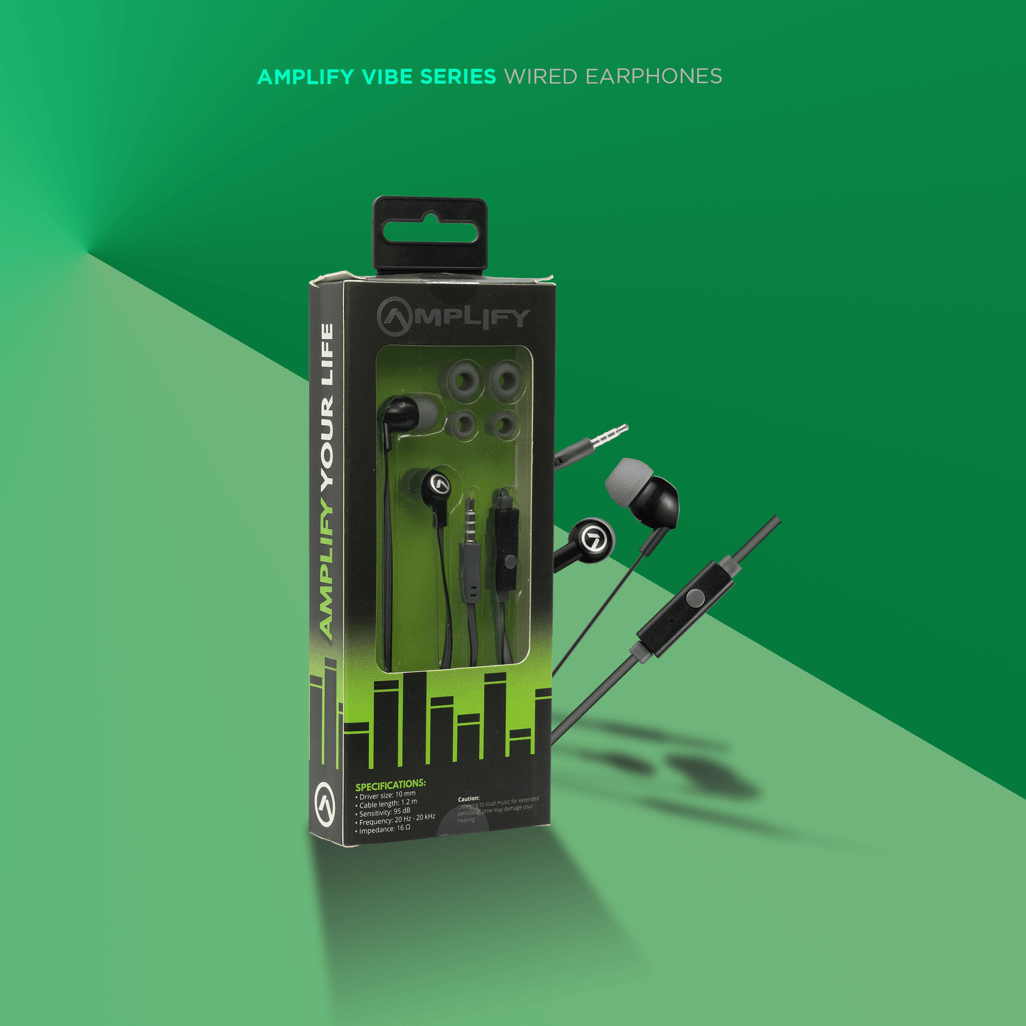 Amplify Vibe series earphones with Mic Black and Grey