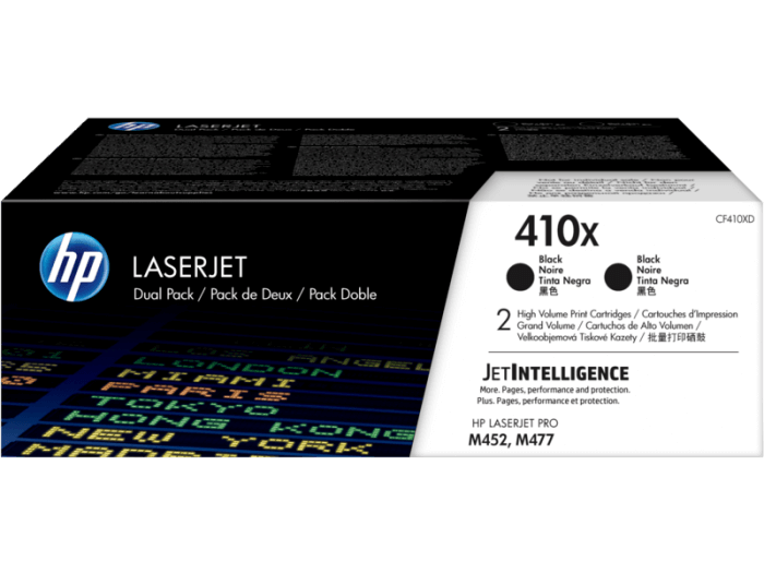 HP 410X 2-pack High Yield Black Original LaserJet Toner Cartridges, Per cartridge: 6,500 p