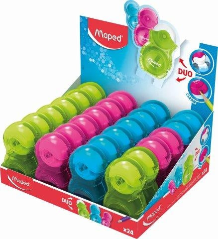 MAPED Duo 1Hole Sharpener+Eraser Loopy Translucent - Each