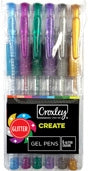 CROXLEY CREATE Glitter Gel Pens Wallet of 6 Assorted