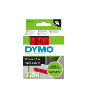 DYMO D1 Labelling Tape - Removable Polyester - Black on Red - 12mmx7m