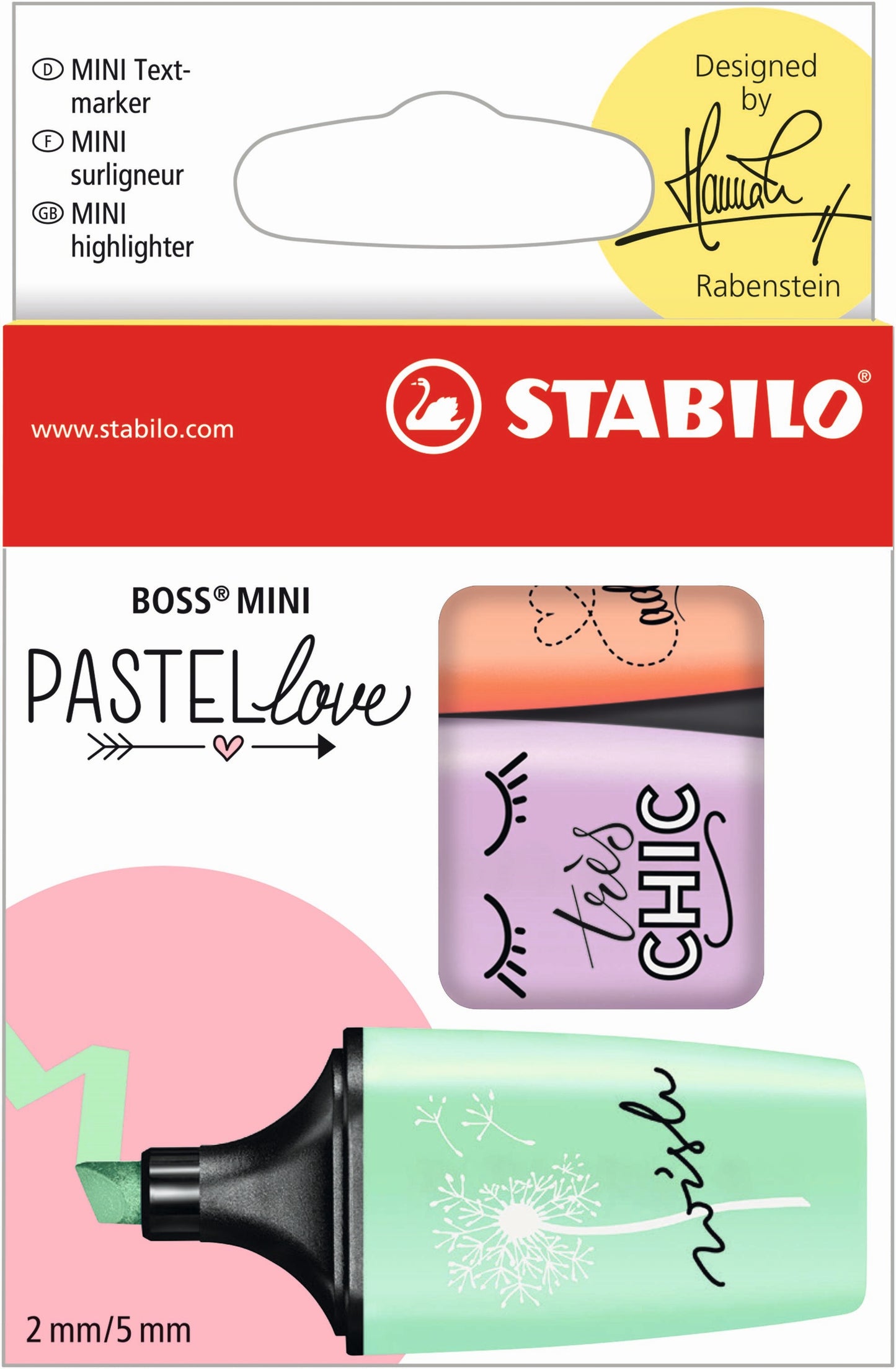 STABILO BOSS Mini Pastellove Highlighter Pastel Assorted (Peach, Mint, Lilac) Box 3's