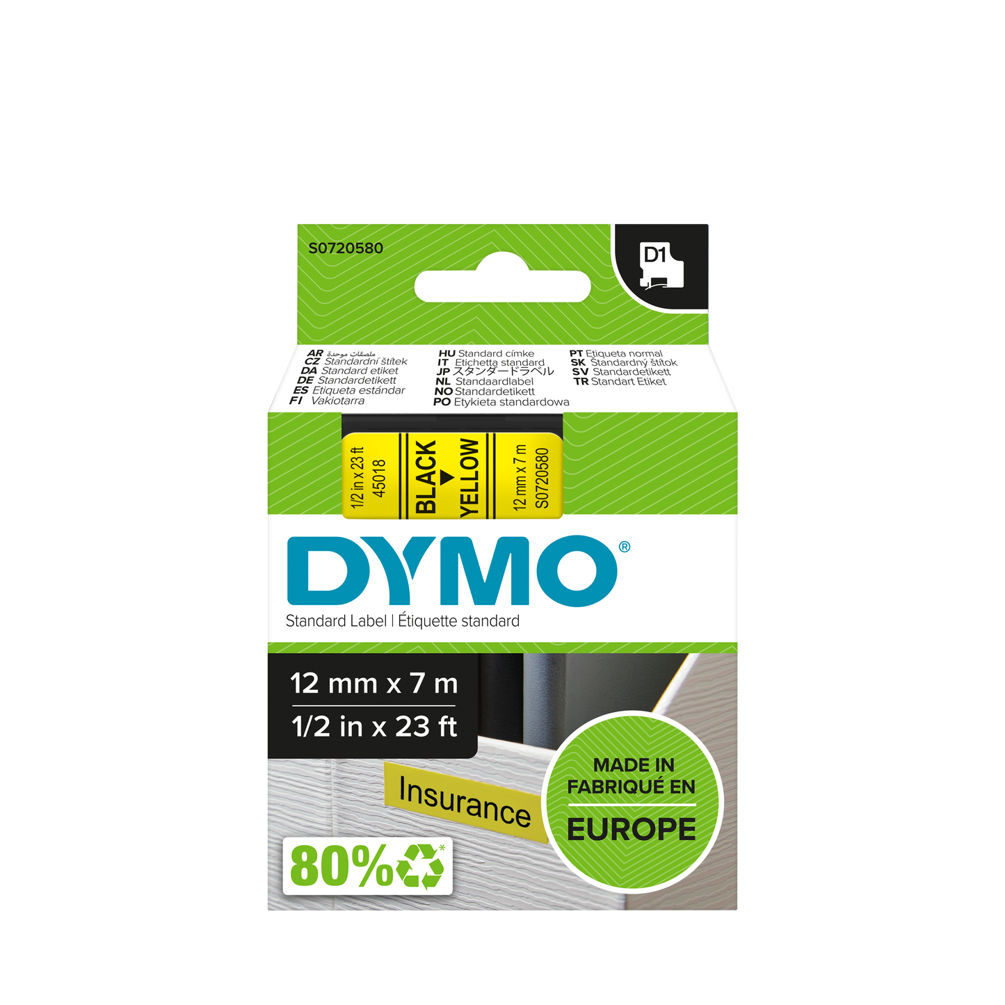 DYMO D1 Labelling Tape - Removable Polyester - Blue on White - 24mmx7m