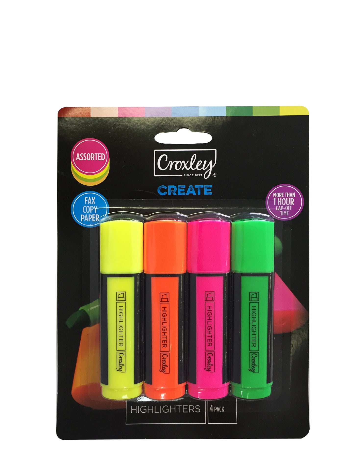 CROXLEY CREATE Assorted Highlighters 4 Carded