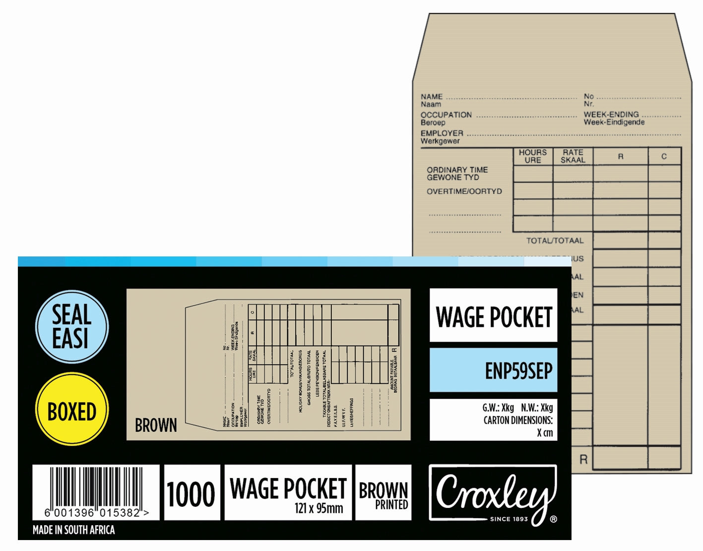 CROXLEY JD59SEP Printed Wage Pocket - Latex Seal Easi No.59 - 121x95 (B0x of 1000)