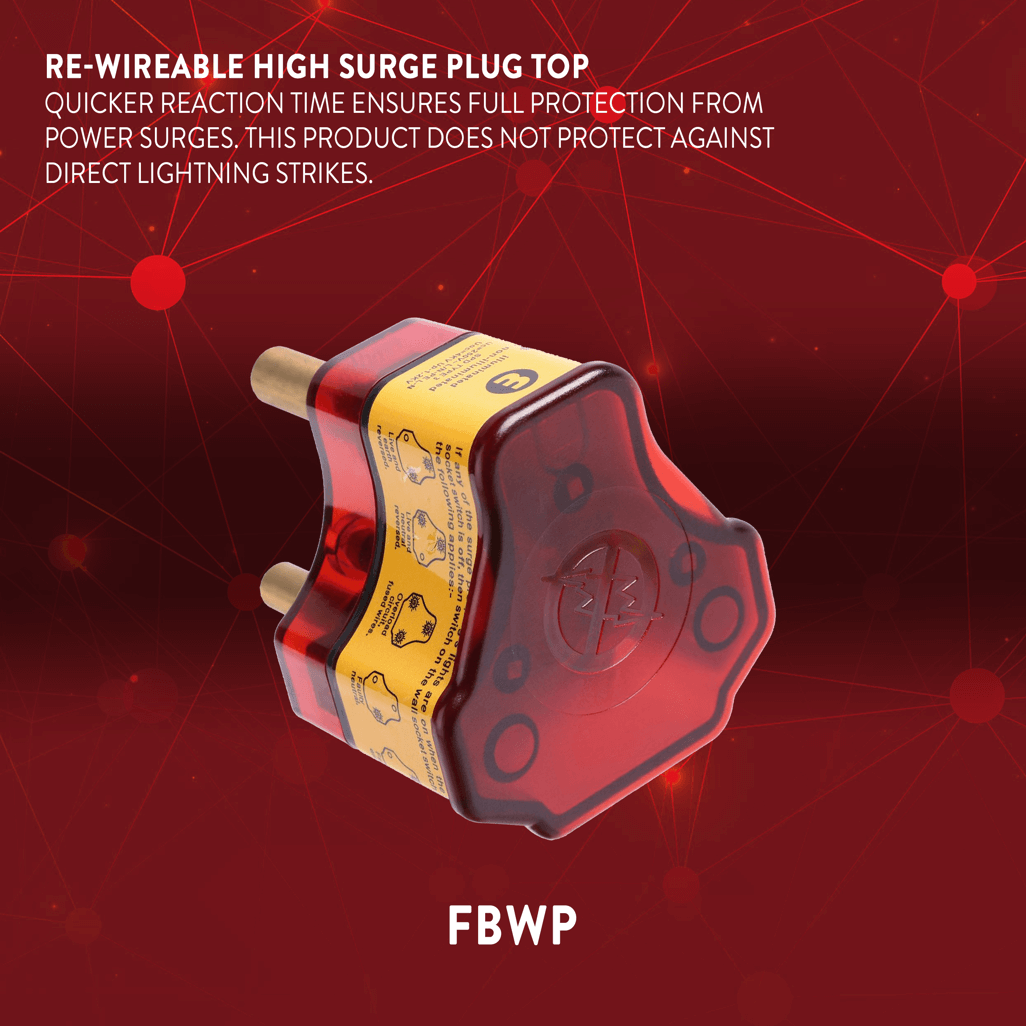 Ellies re-wireable high surge plug top offering fast protection against power surges, not suitable for lightning strikes.
