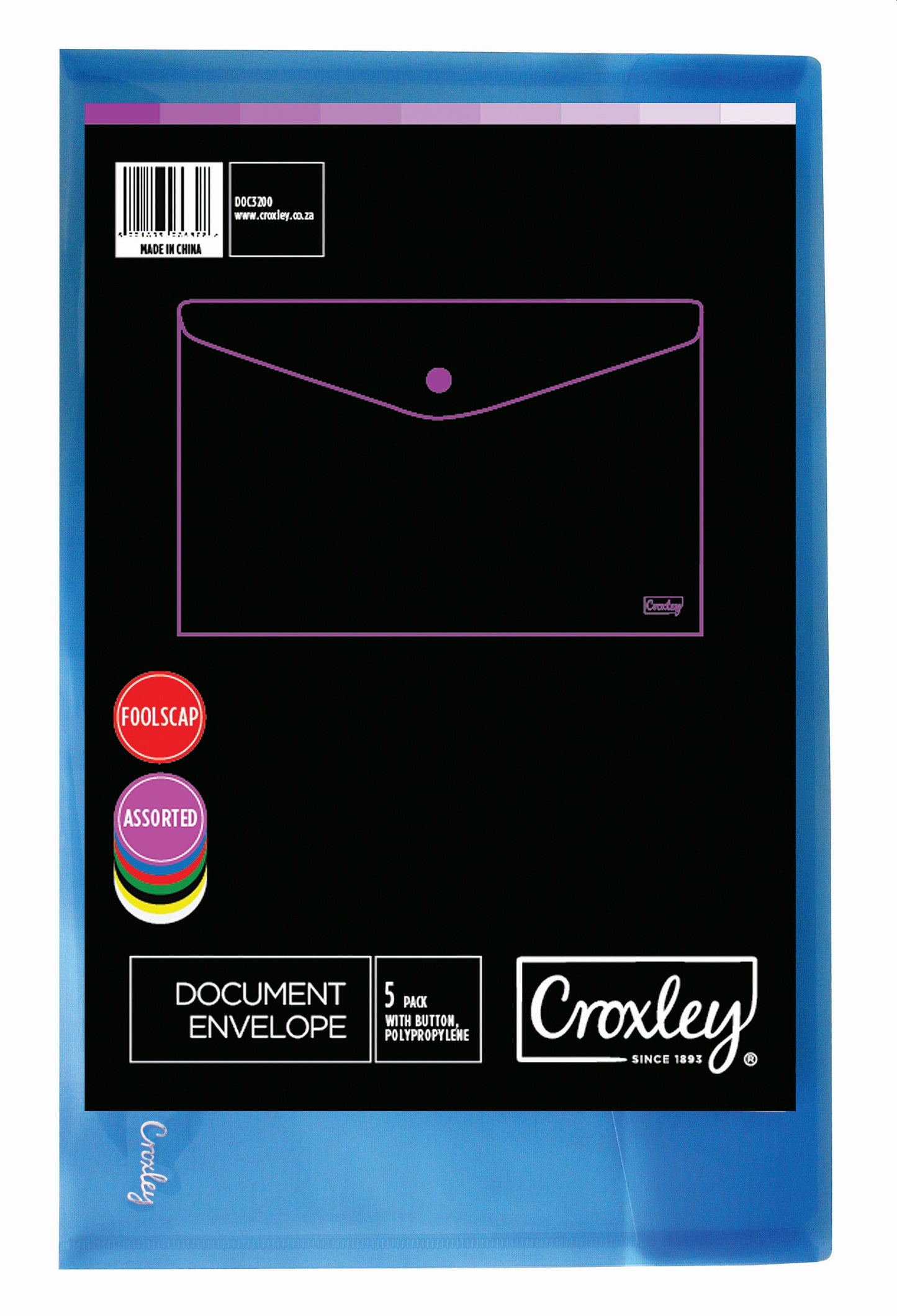 CROXLEY Foolscap Envelope (Assorted Colours) (Packet of 5)