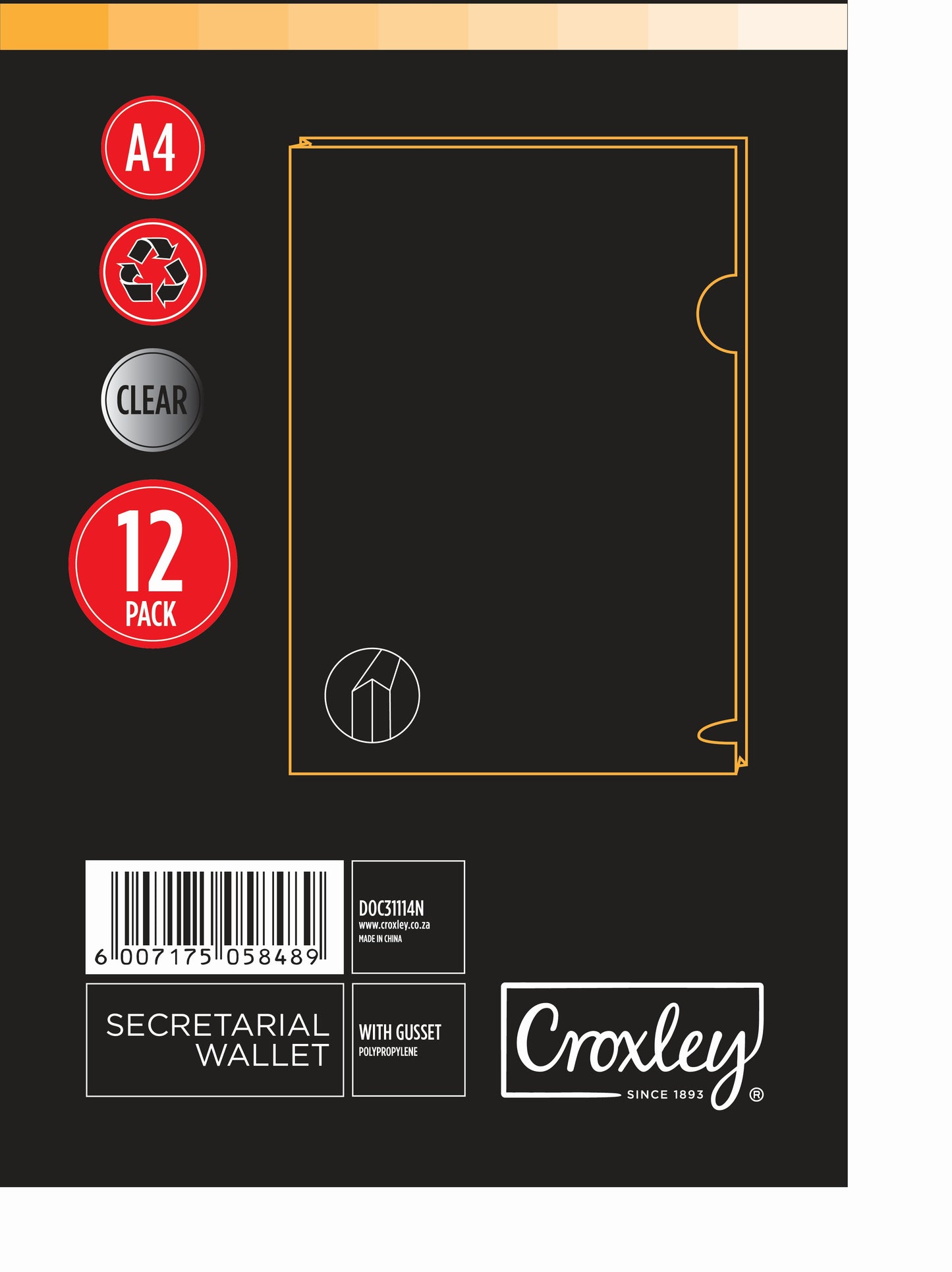 CROXLEY Secretarial Folder with Gusset - A4 (Clear) (Pack of 12)