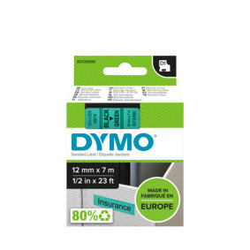 DYMO D1 Labelling Tape - Removable Polyester - Black on Green - 12mmx7m