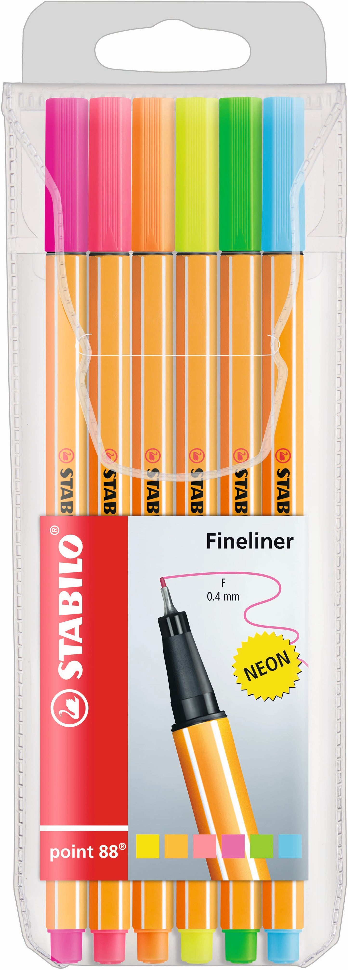 STABILO Point 88 Fineliner Assorted Neon Wallet 6's