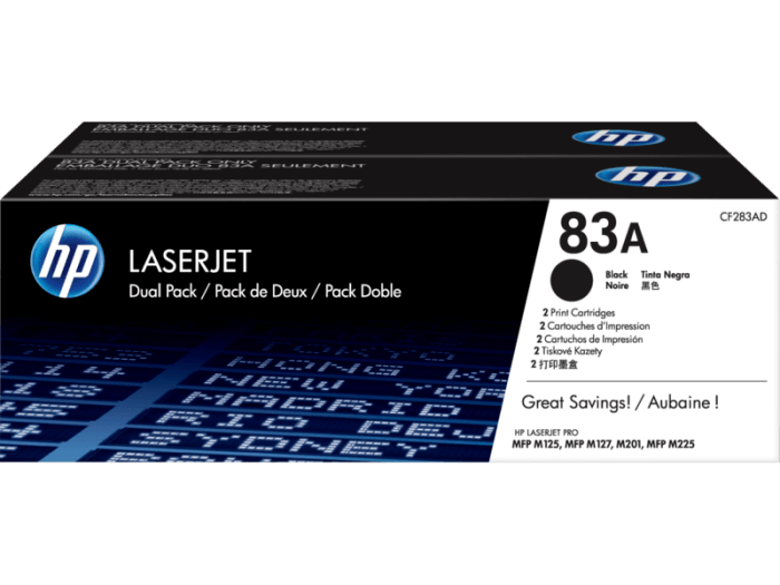 HP 83A 2-pack Black Original LaserJet Toner Cartridges Per cartridge: 1 500 pgs