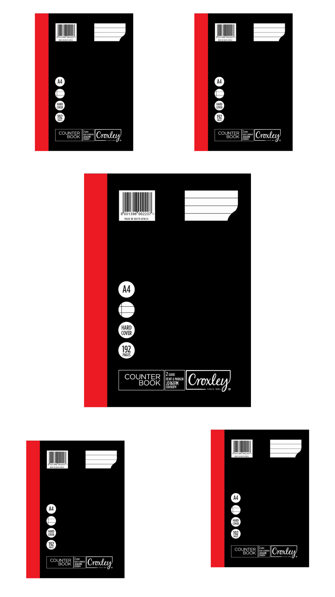 CROXLEY JD161 2-Quire 192 Page Ruled Feint & Margin A4 Set of 5