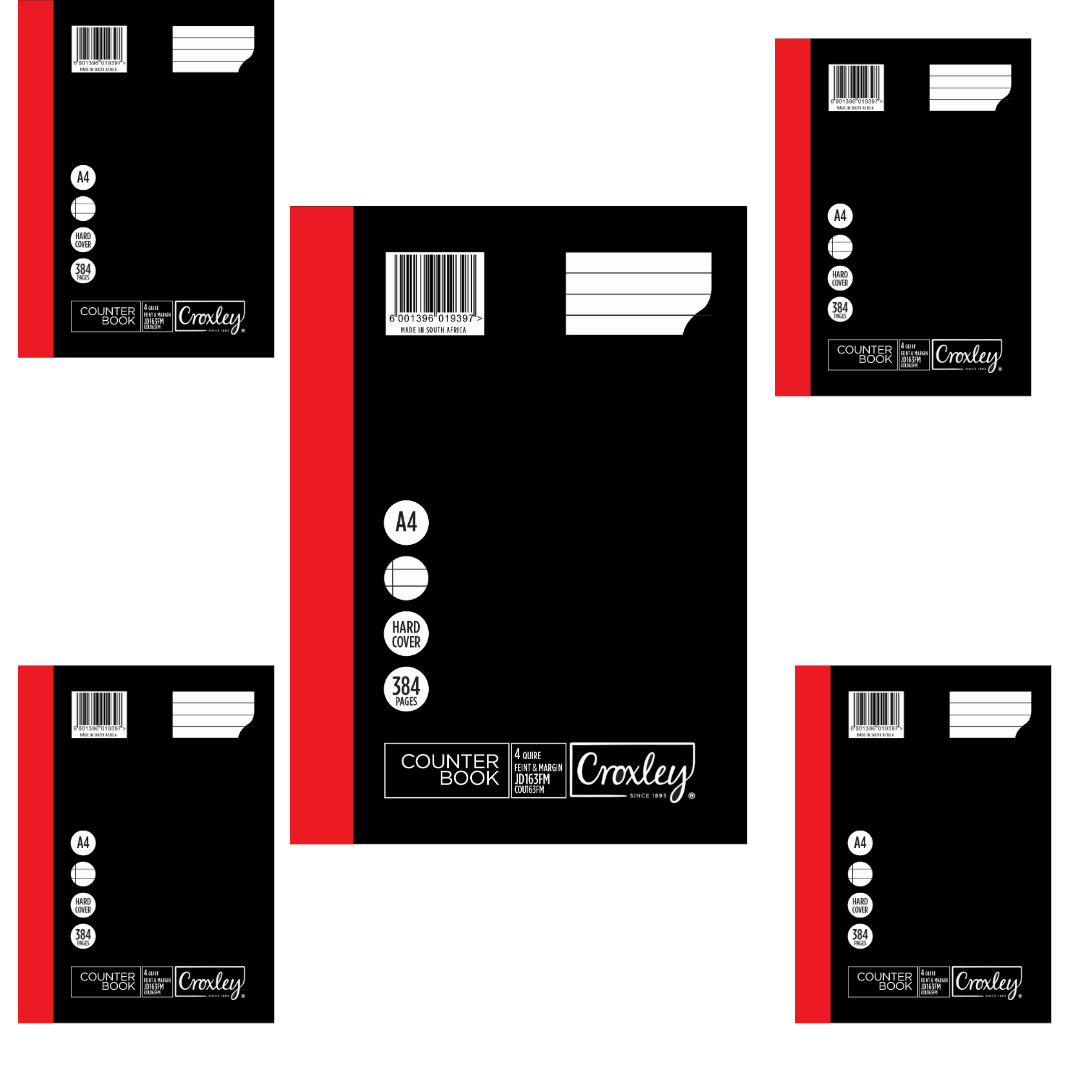 CROXLEY JD163 4-Quire 384 Page Ruled Feint & Margin A4-Set of 5