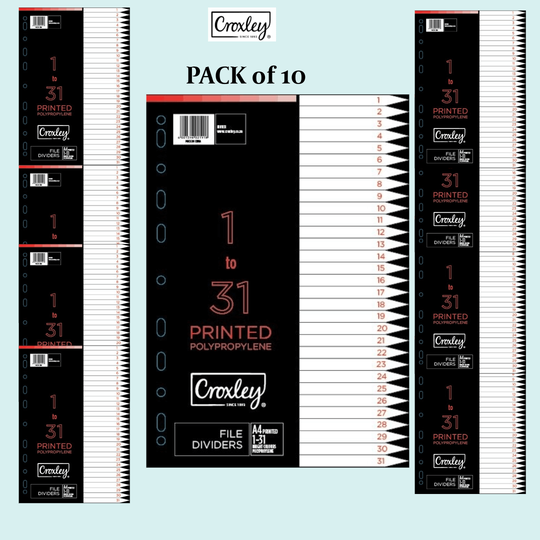 CROXLEY Indices Polypropylene - Printed 1-31 Divider Set - pack of 10