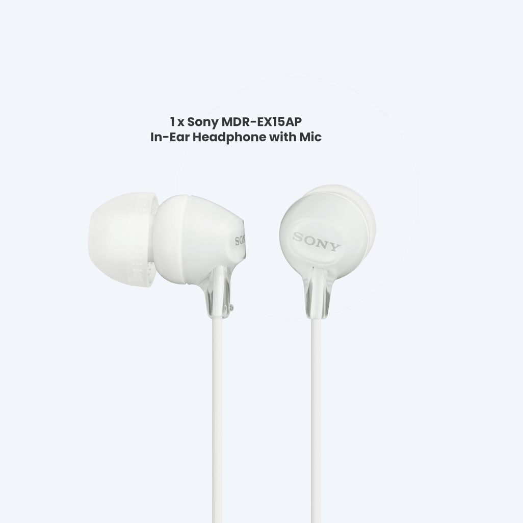 Sony MDR-EX15AP (White) InEar Earphone with Mic for iPhone - Android - Blackberry