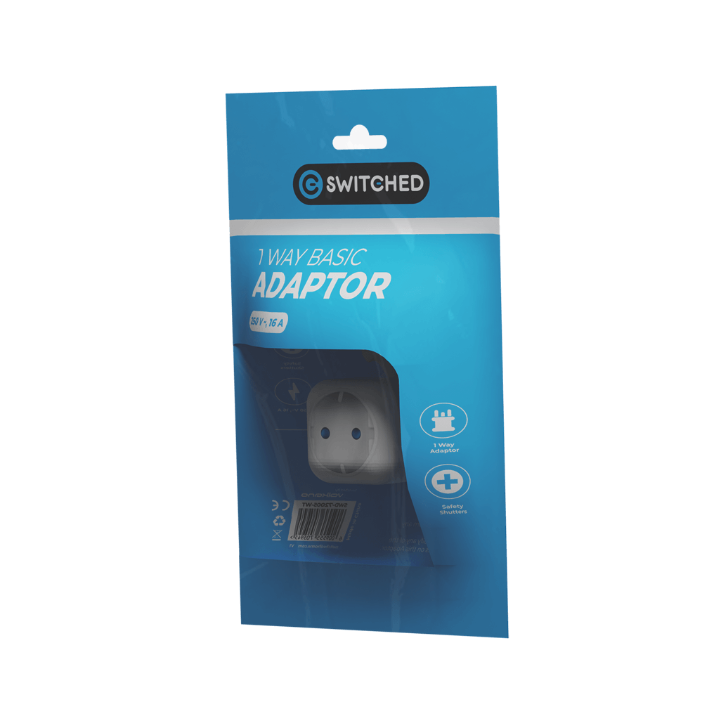 SWITCHED 1 Way Schuko Adaptor - White