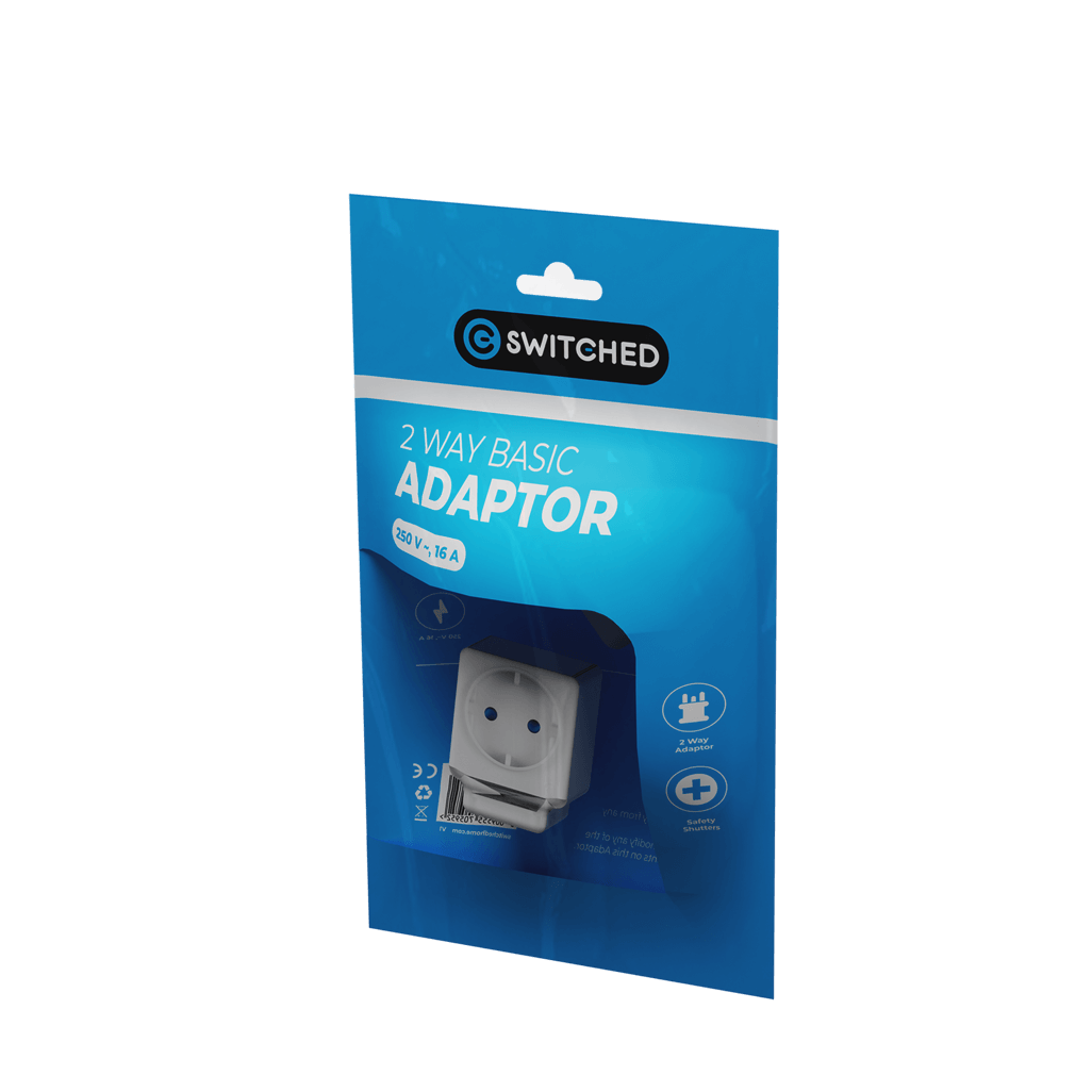 SWITCHED 2 Way Schuko Adaptor top and bottom loader- White