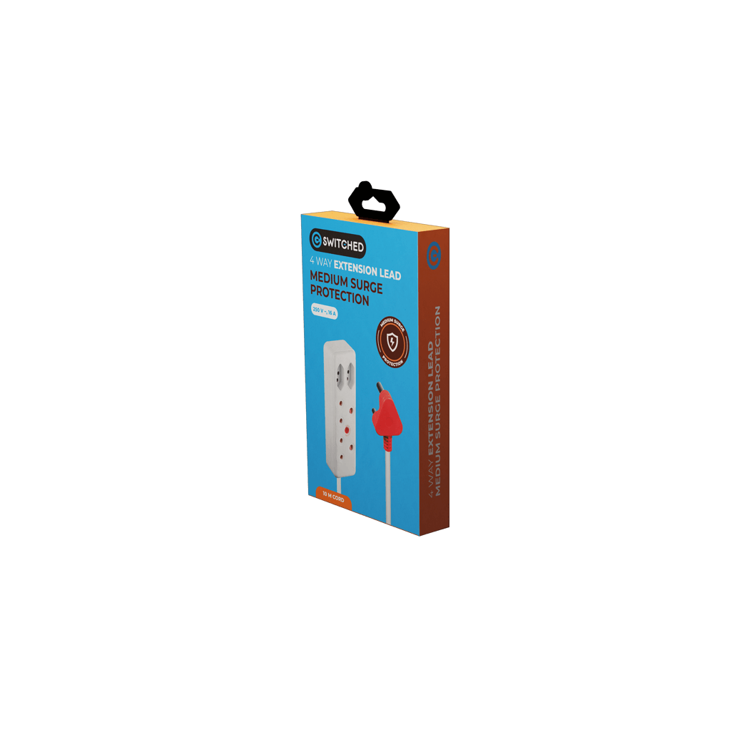 SWITCHED 4-Way Medium Surge Extension Lead 10M