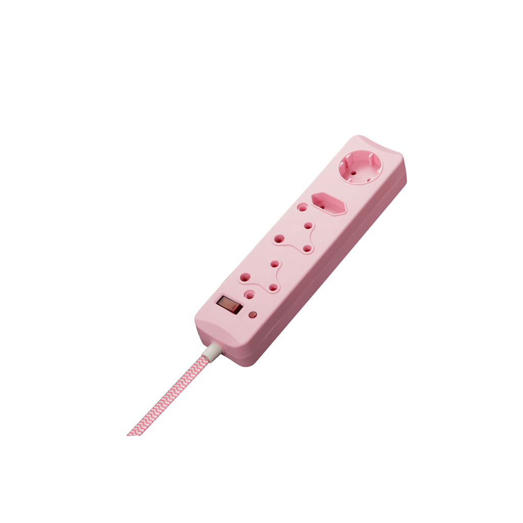 SWITCHED 4 Way Medium Surge Protected Multiplug 0.5M Braided Cord Pink