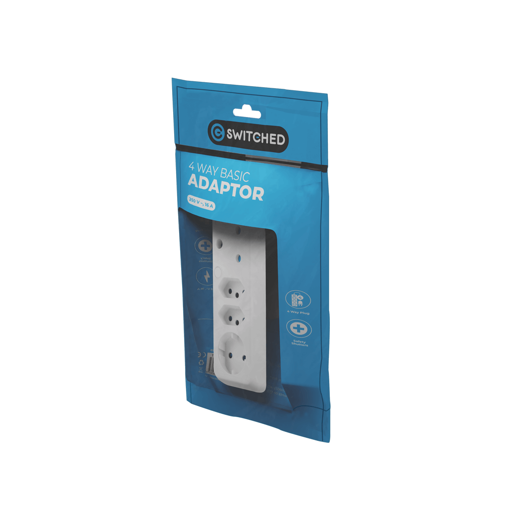 SWITCHED 4 Way Schuko Adaptor - White