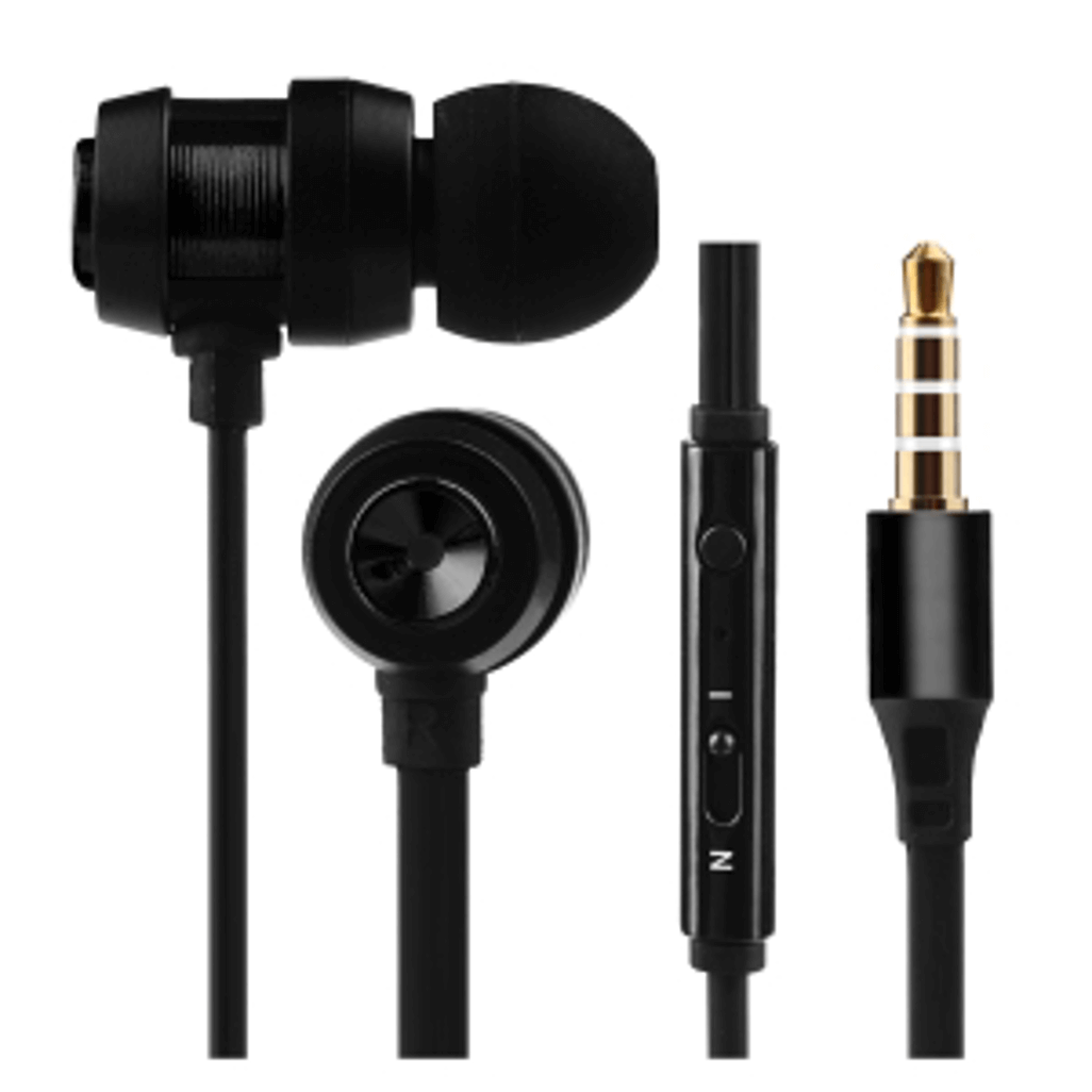 Volkano Alloy Series Earphones in Solid Black with Mic, perfect for organic sales pitch and immersive sound experience.
