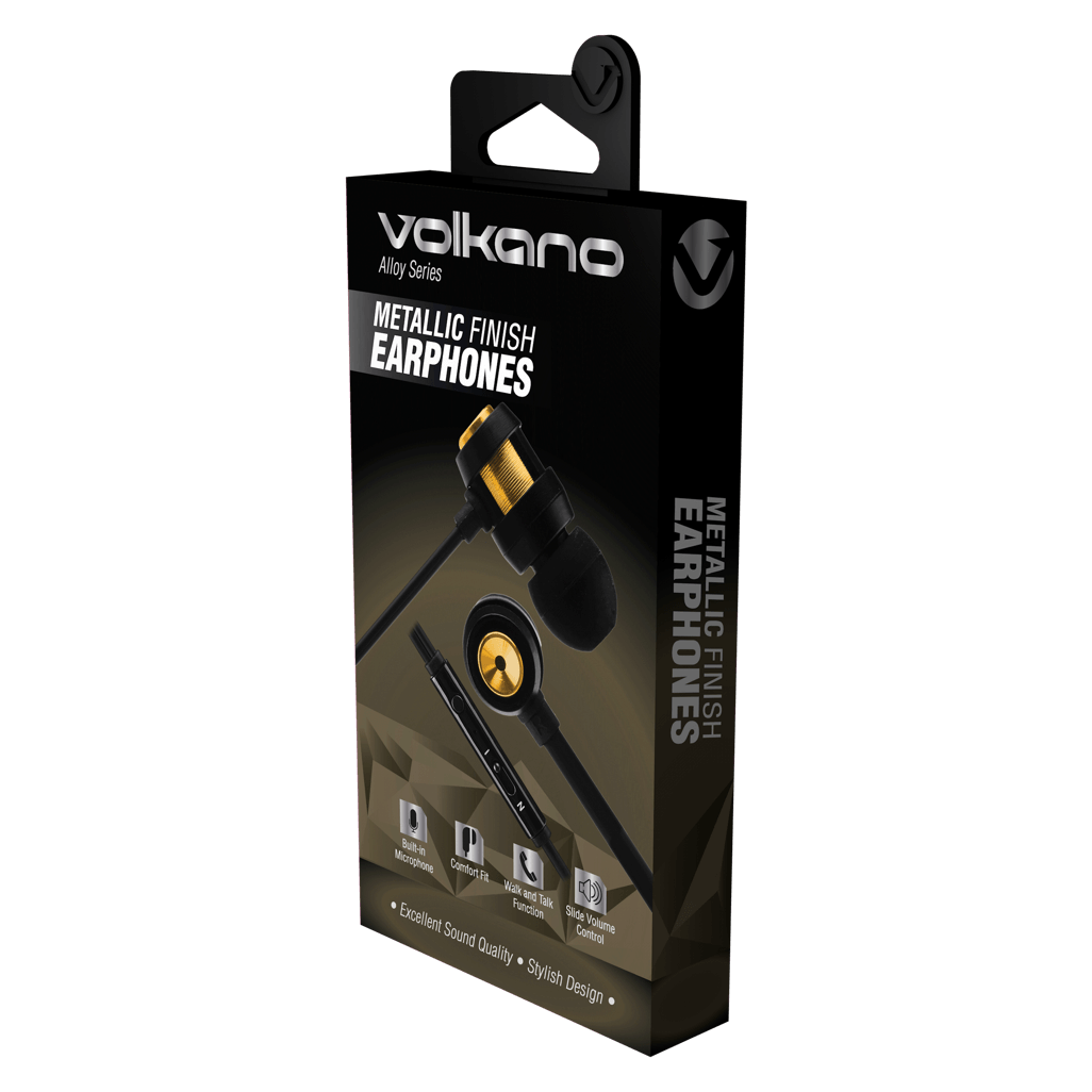 Volkano Alloy series metal earphone - Gold