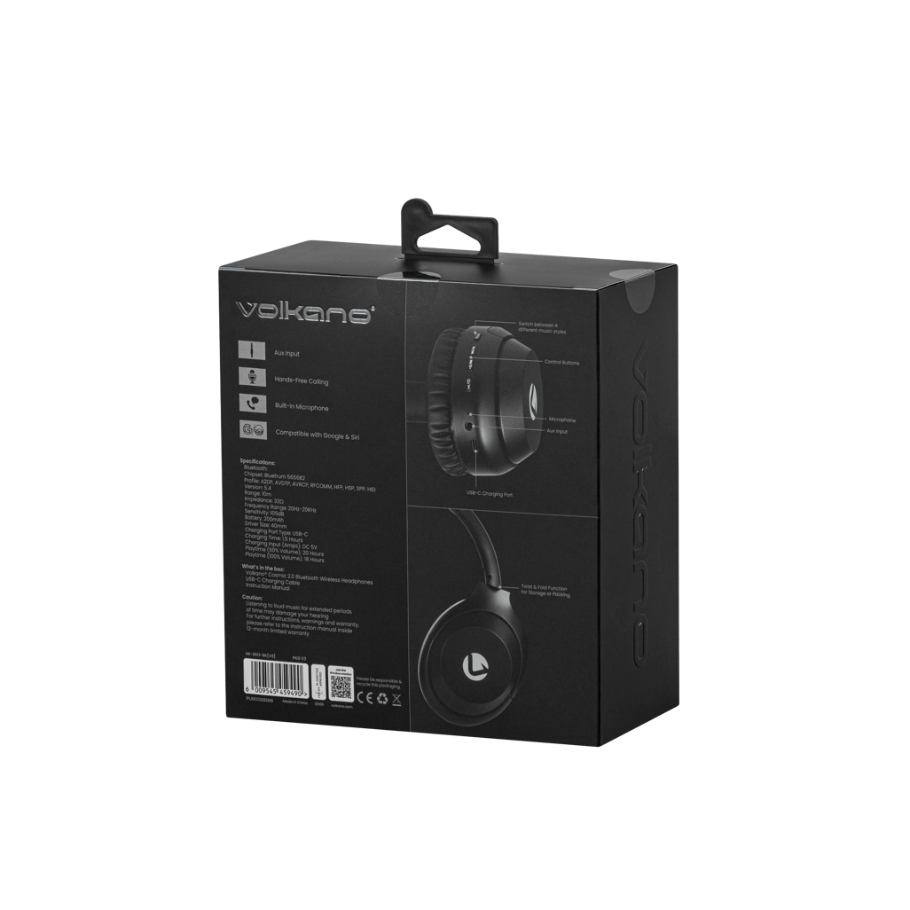 Volkano Cosmic 2.0 Series Bluetooth headphones - Black