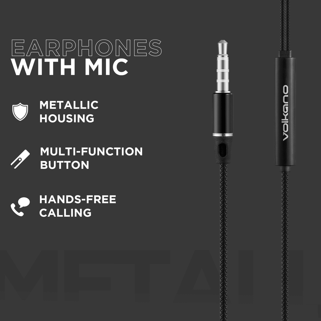 Volkano Earphones with Mic - STANNIC SERIES - Black