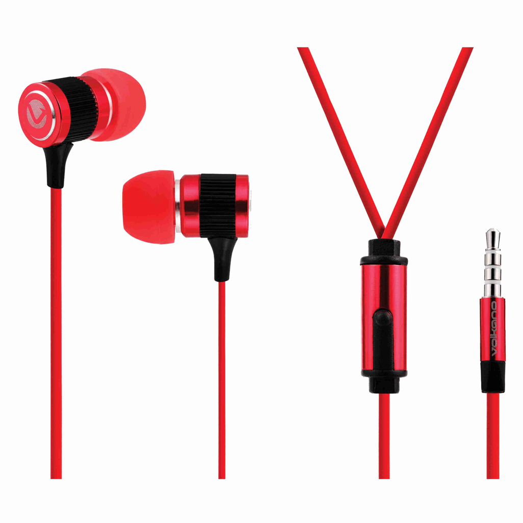 Volkano Earphones with Mic -METALLIC SERIES - Red