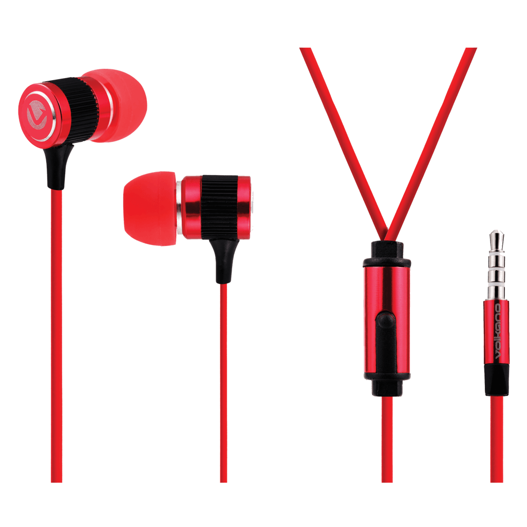 Volkano Earphones with Mic -METALLIC SERIES - Red