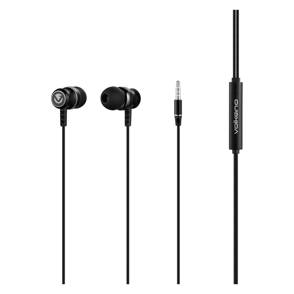 Volkano Earphones with Mic - STANNIC SERIES - Black