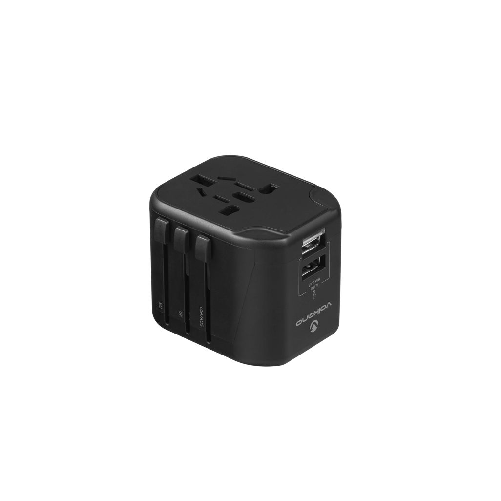Volkano International Series Travel Adapter with multiple sockets and USB ports for global travel.