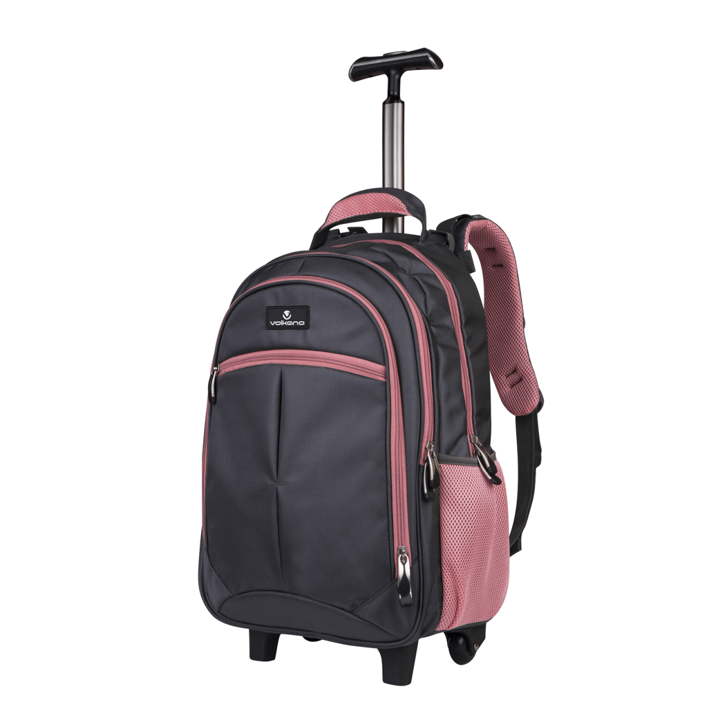 Volkano Orthopaedic Trolley Backpack 35L - Dark Grey/ Pink