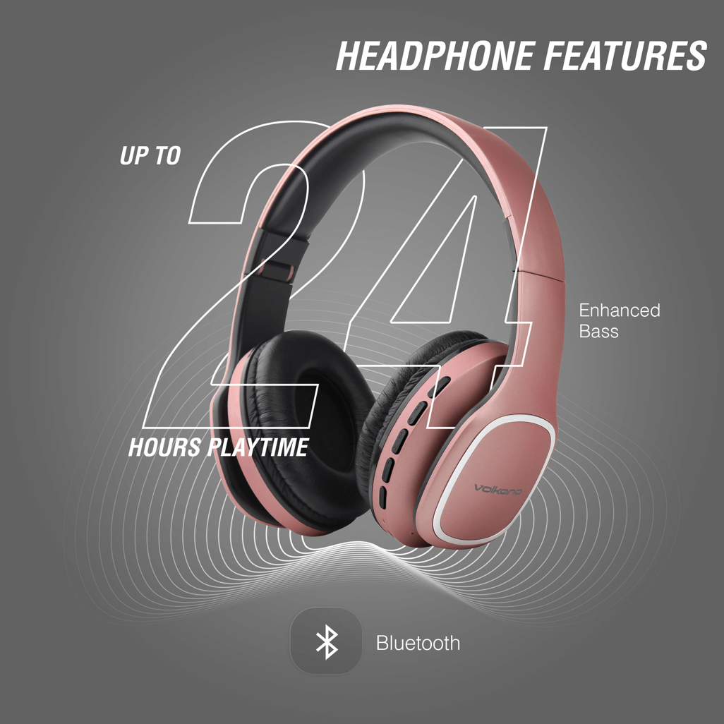Volkano Phonic Series Bluetooth full size headphones - rose gold