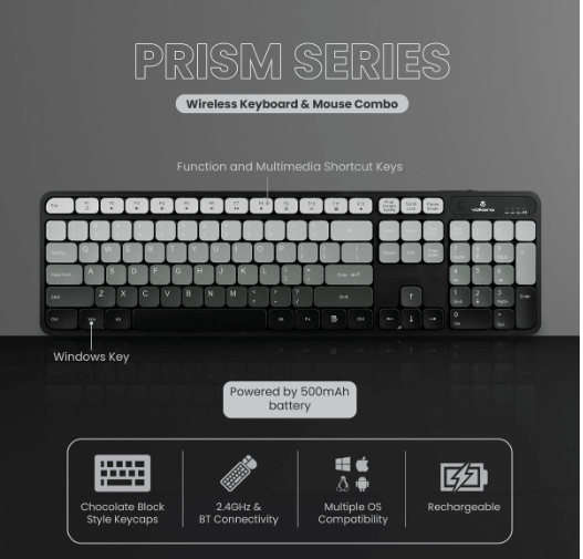 Volkano Prism Series BT Dual Mode Rechargeable Keyboard and Mouse Comb