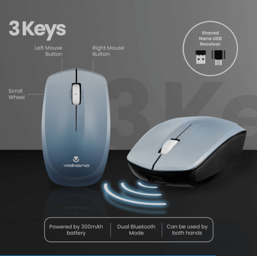 Volkano Prism Series BT Dual Mode Rechargeable Keyboard and Mouse Comb