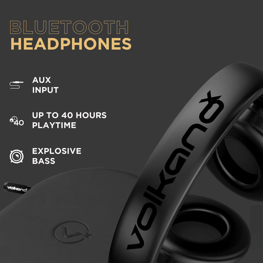 VolkanoX Silenco series Bluetooth headphones with 40 hours playtime, aux input, and explosive bass features.