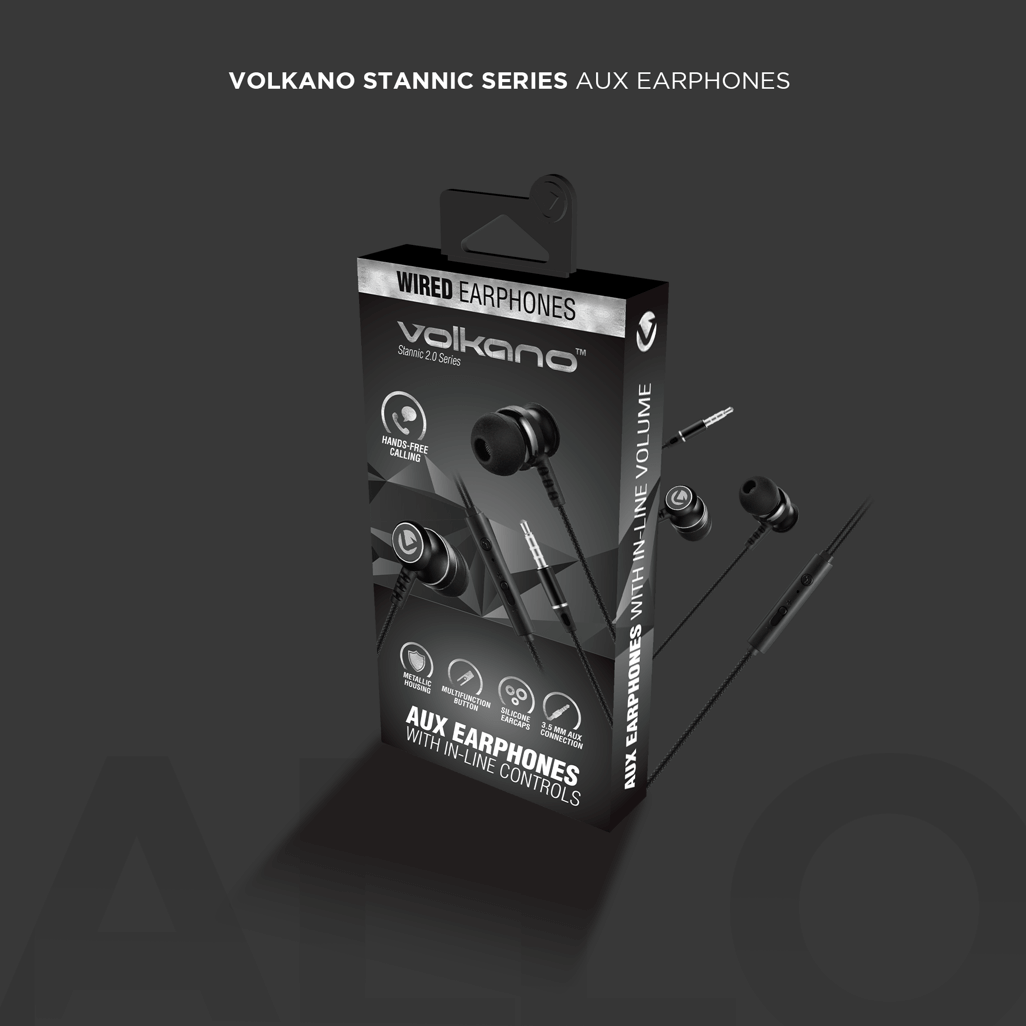 Volkano Earphones with Mic - STANNIC SERIES - Black