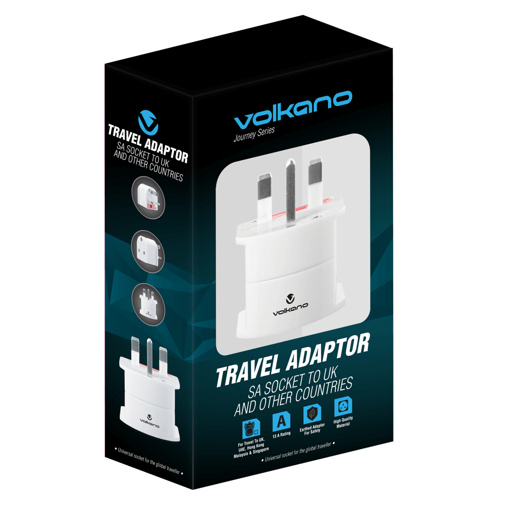 Volkano Traveller SA series travel plug UK/other socket to 15A SA plug